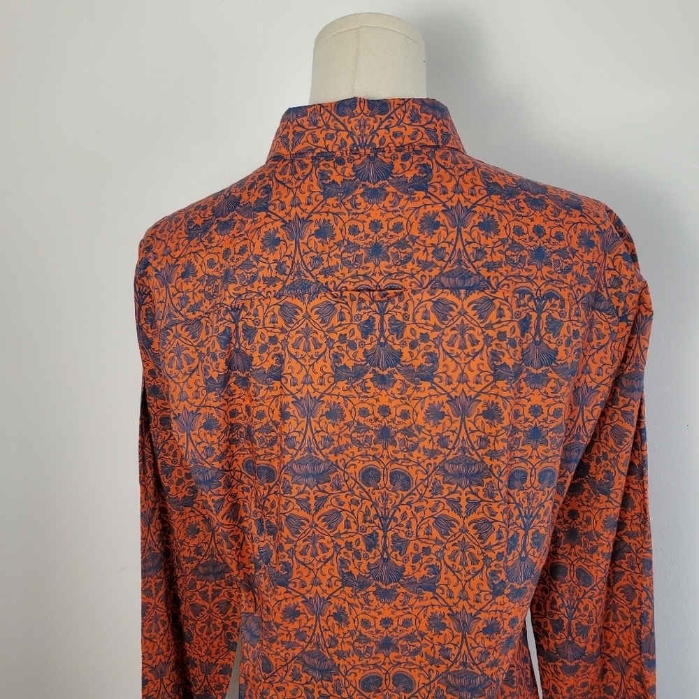 Judith & Charles Cotton Orange and Blue Long Sleeve Button Down Shirt - Picture 11 of 12